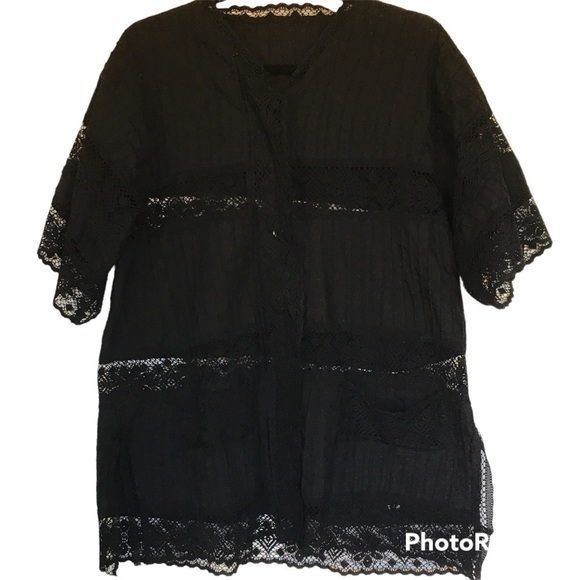 Guayabera lace woman’s shirt size xl lace detail front pockets button up lace - Picture 1 of 10
